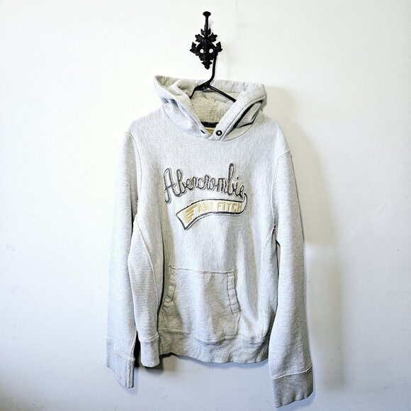 Vintage Abercrombie & Fitch Y2K Hoodie Mens Size L Gray Embroidered - Picture 1 of 7